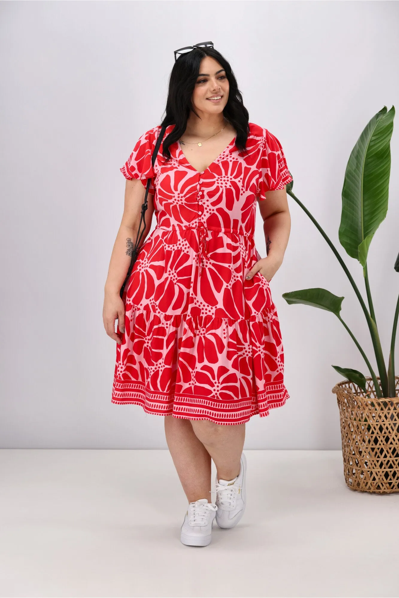 Boho Australia Cerise Dress Red Print