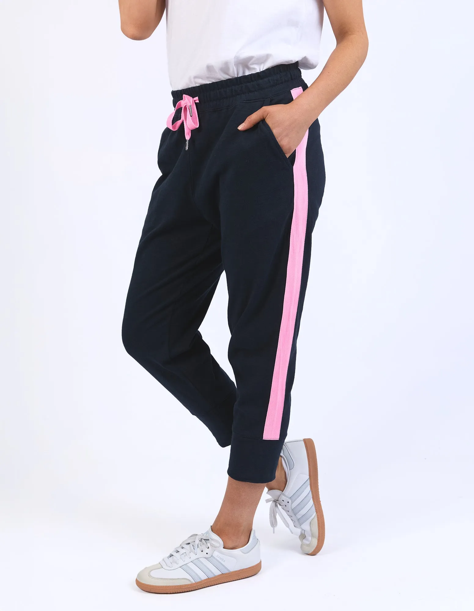 Elm Brunch Pant Navy With Neon Pink Tape