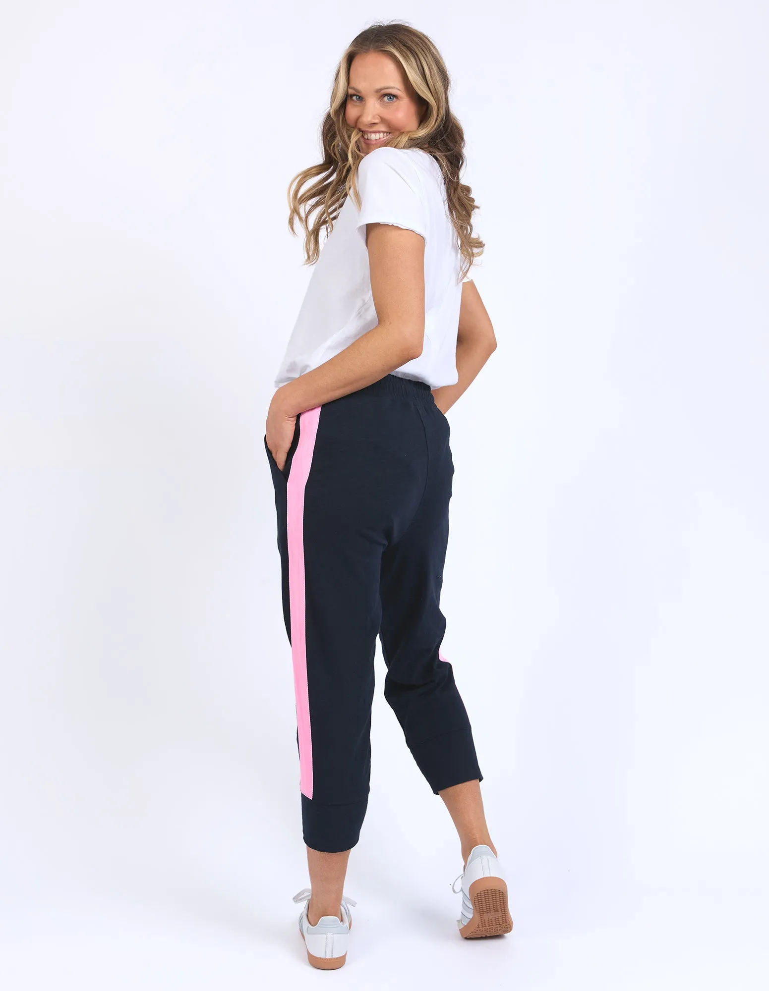 Elm Brunch Pant Navy With Neon Pink Tape