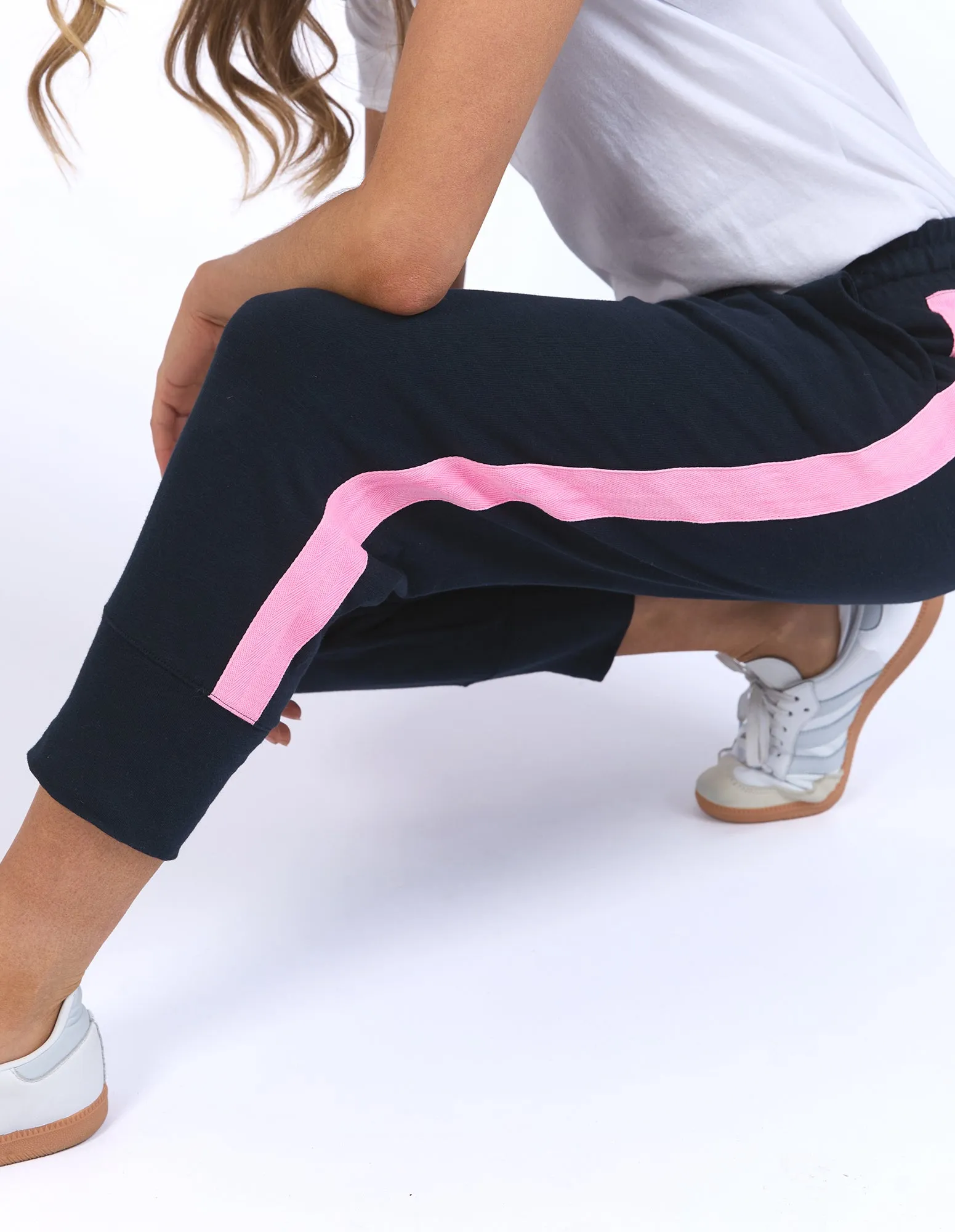 Elm Brunch Pant Navy With Neon Pink Tape
