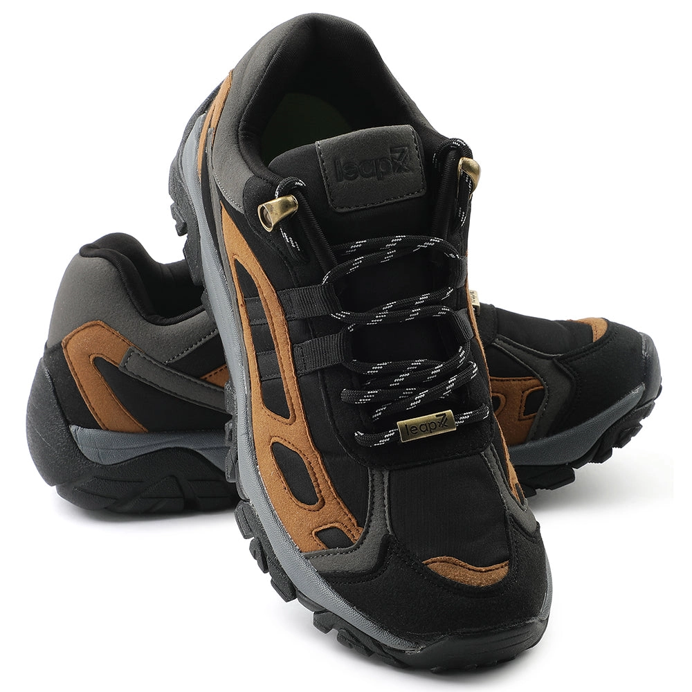Leap7x Black Sports Lacing Running Shoes For Men EAST-1 By Liberty