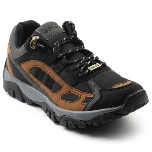 Leap7x Black Sports Lacing Running Shoes For Men EAST-1 By Liberty