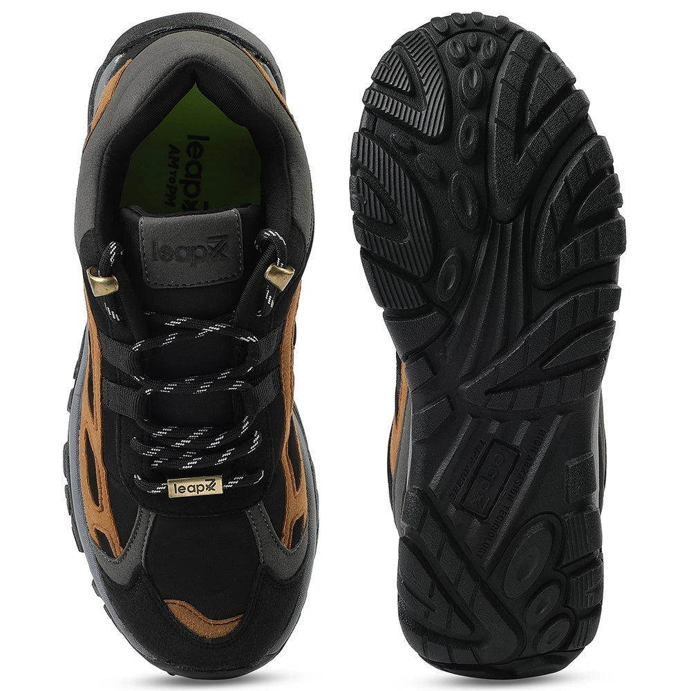 Leap7x Black Sports Lacing Running Shoes For Men EAST-1 By Liberty