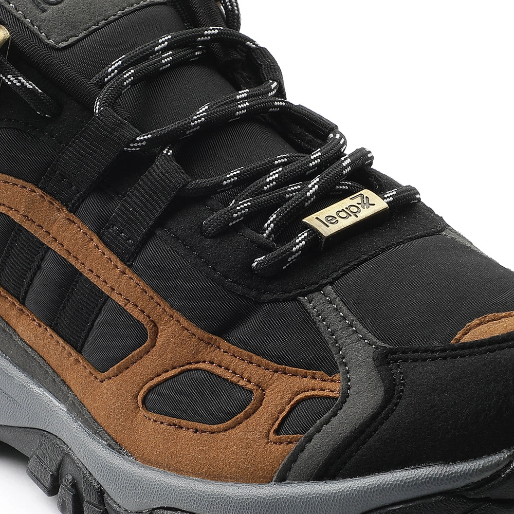 Leap7x Black Sports Lacing Running Shoes For Men EAST-1 By Liberty