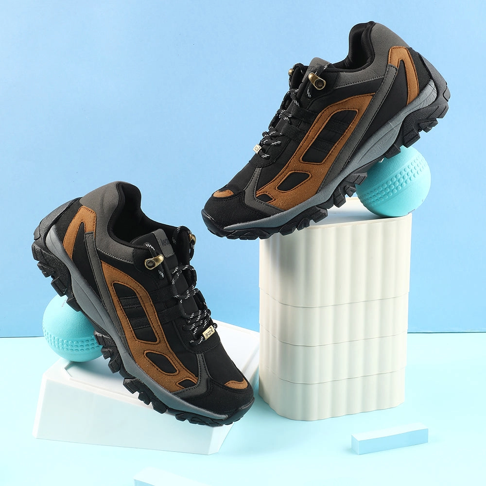 Leap7x Black Sports Lacing Running Shoes For Men EAST-1 By Liberty