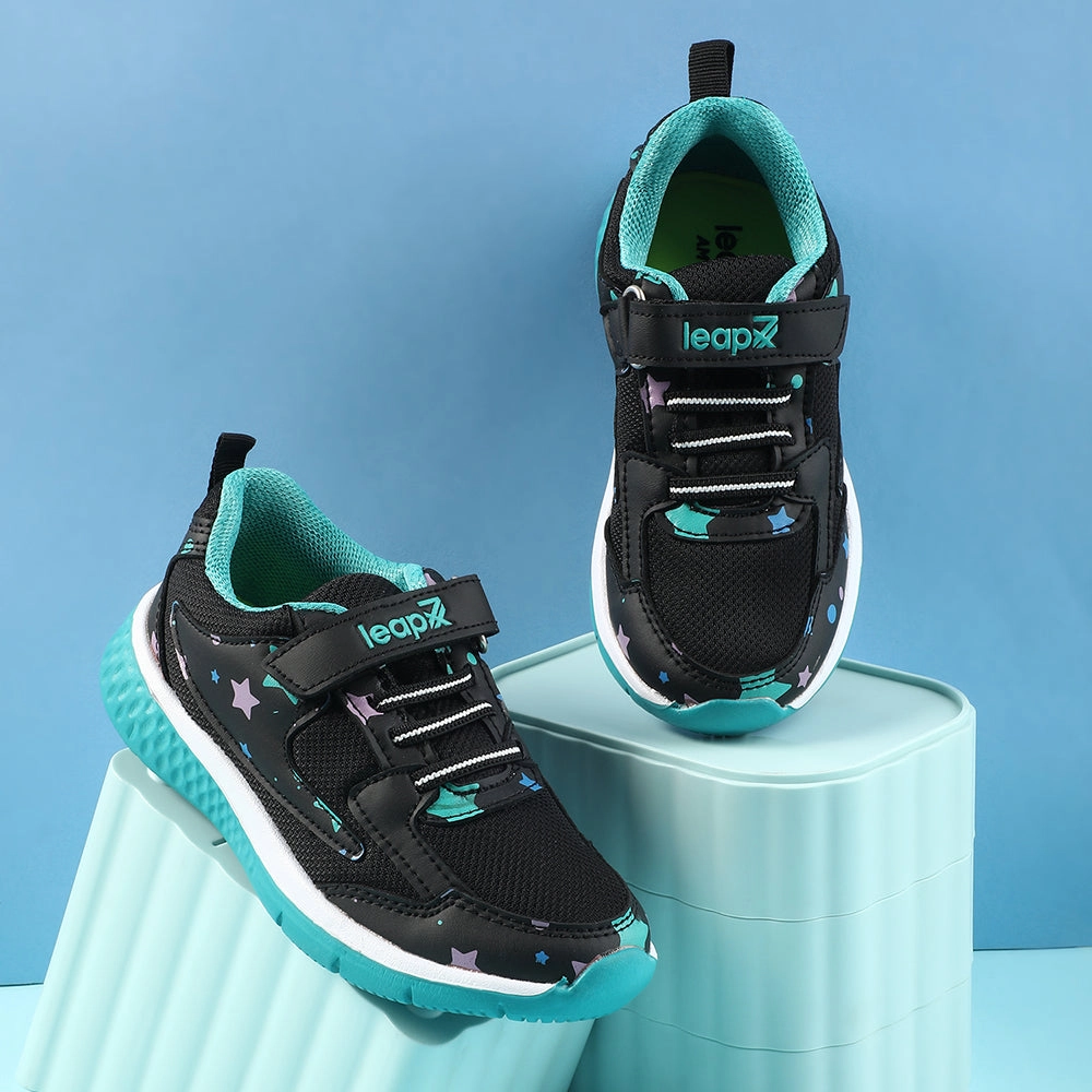 Leap7x Black Sports Non Lacing Walking Shoes For Kids JAMIE-51V By Liberty