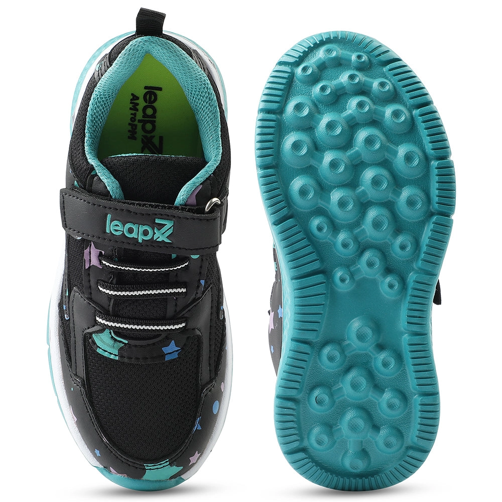 Leap7x Black Sports Non Lacing Walking Shoes For Kids JAMIE-51V By Liberty