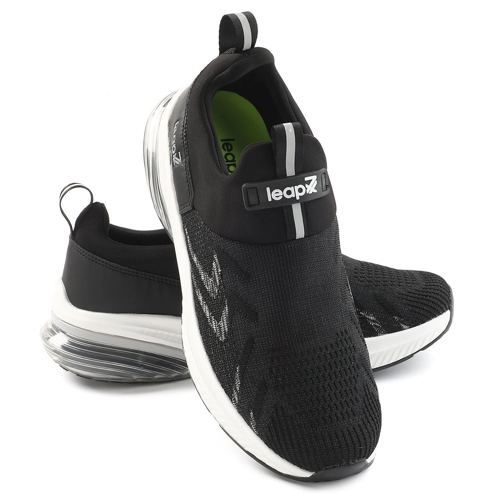 Leap7x Black Sports Non Lacing Walking Shoes For Men BRISK-24 By Liberty