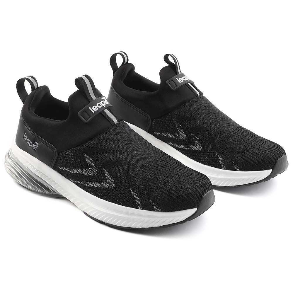 Leap7x Black Sports Non Lacing Walking Shoes For Men BRISK-24 By Liberty