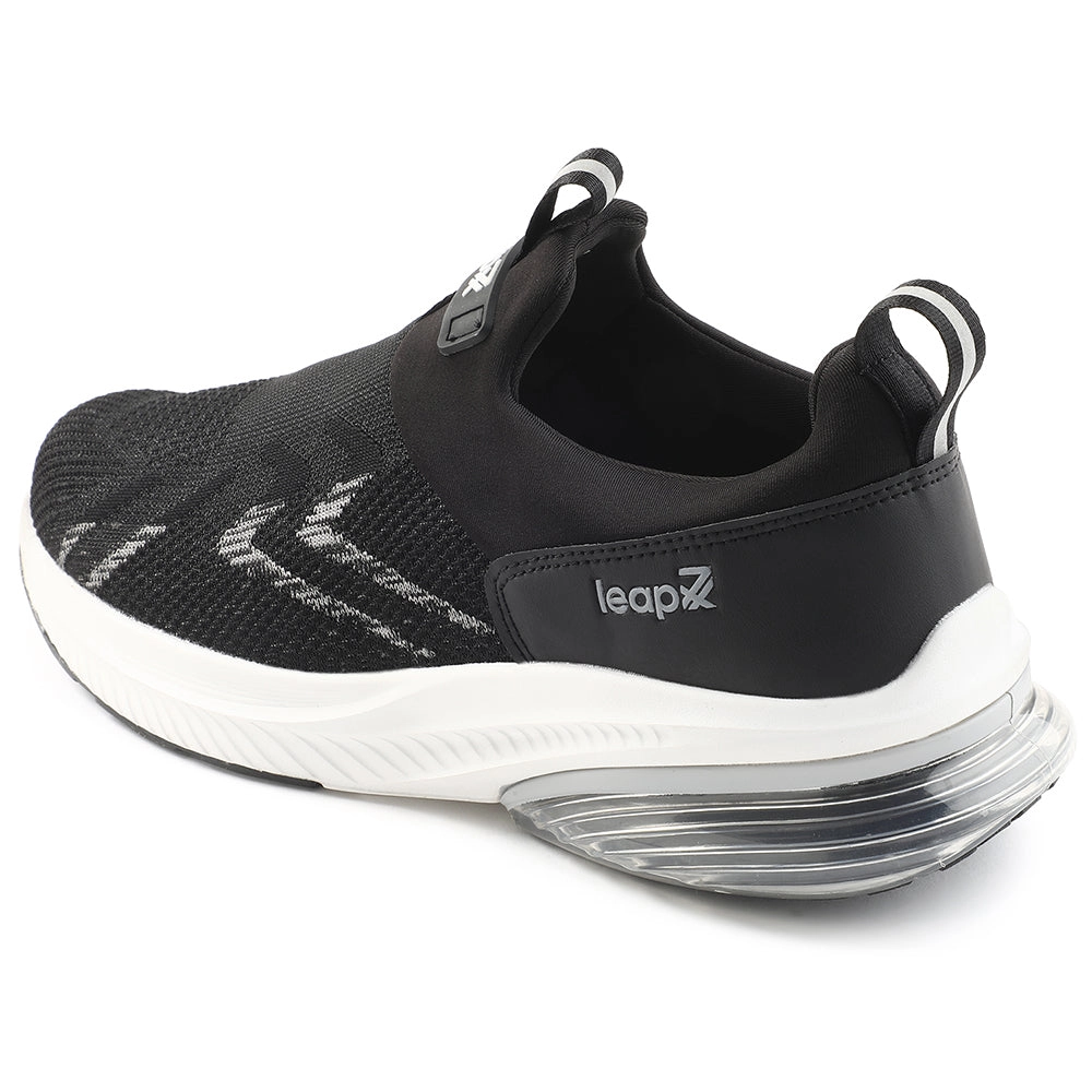 Leap7x Black Sports Non Lacing Walking Shoes For Men BRISK-24 By Liberty