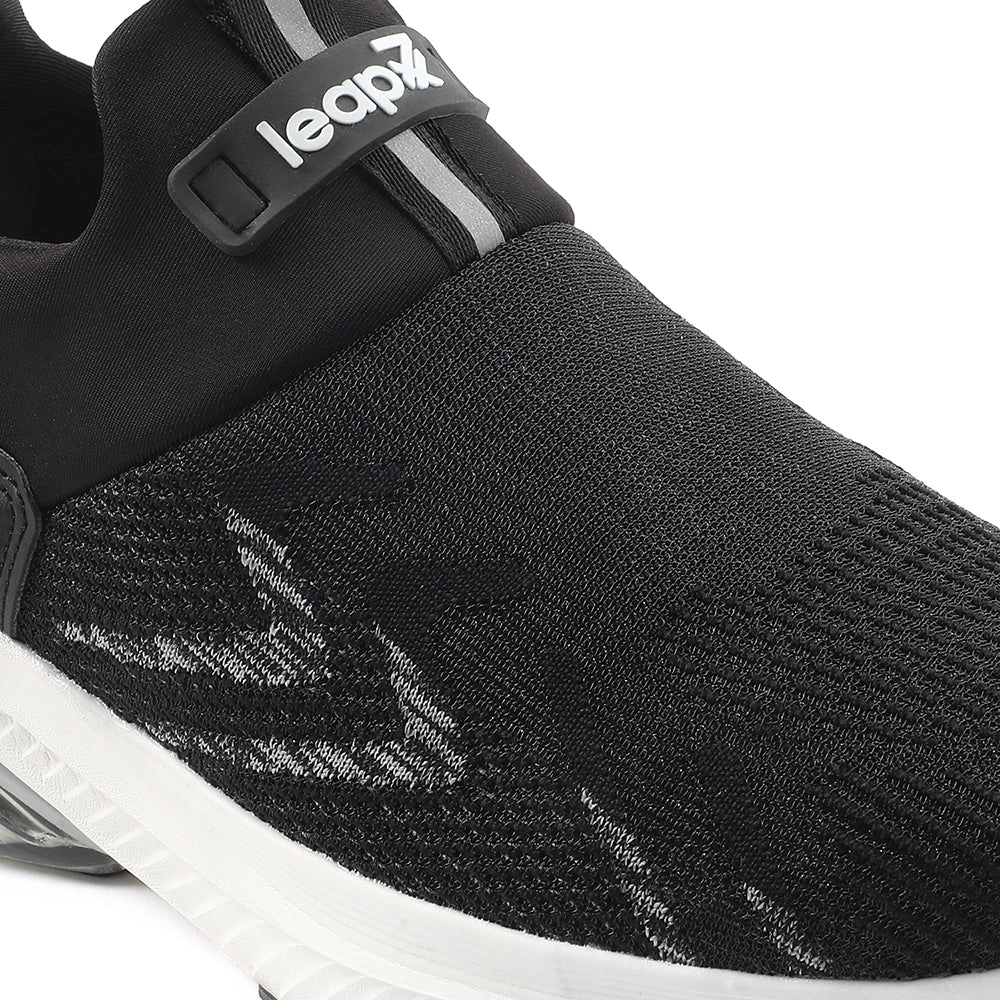 Leap7x Black Sports Non Lacing Walking Shoes For Men BRISK-24 By Liberty