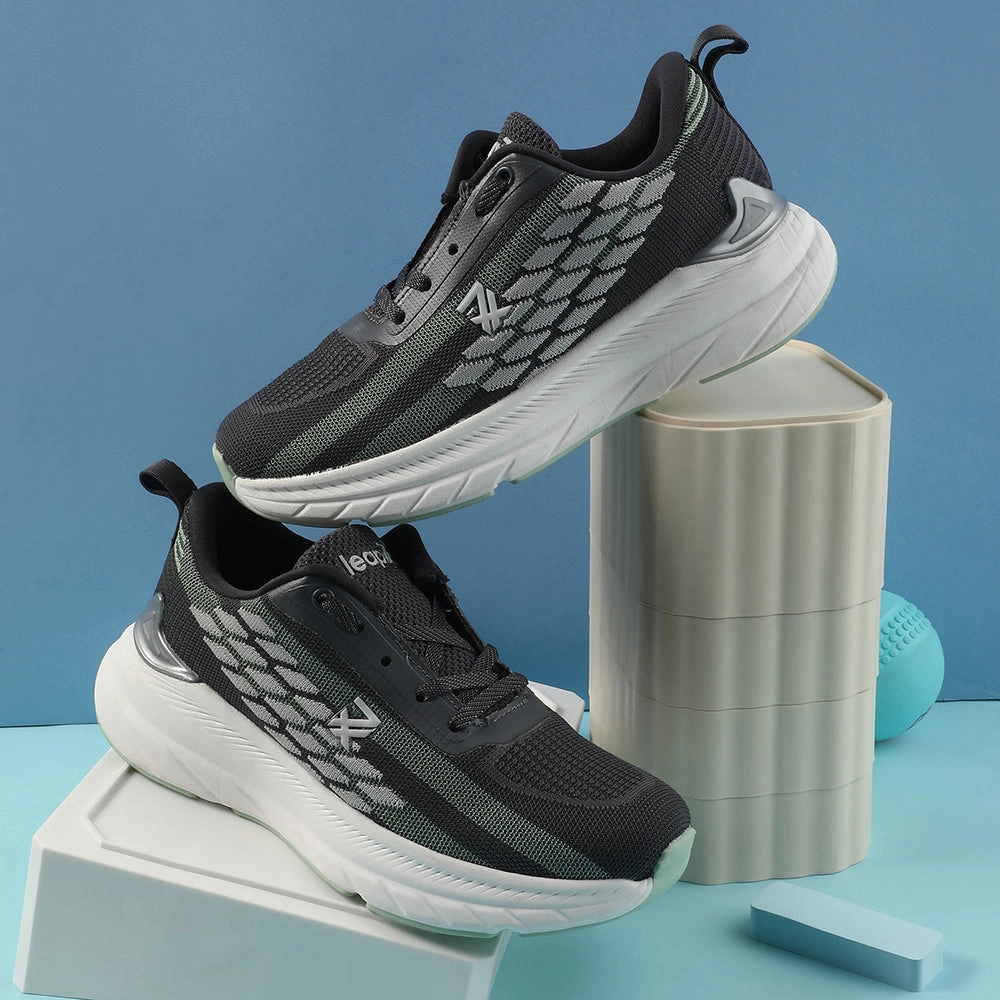 Leap7x Dark Grey Lacing Sports Walking Shoes For Kids OUTER-01 By Liberty