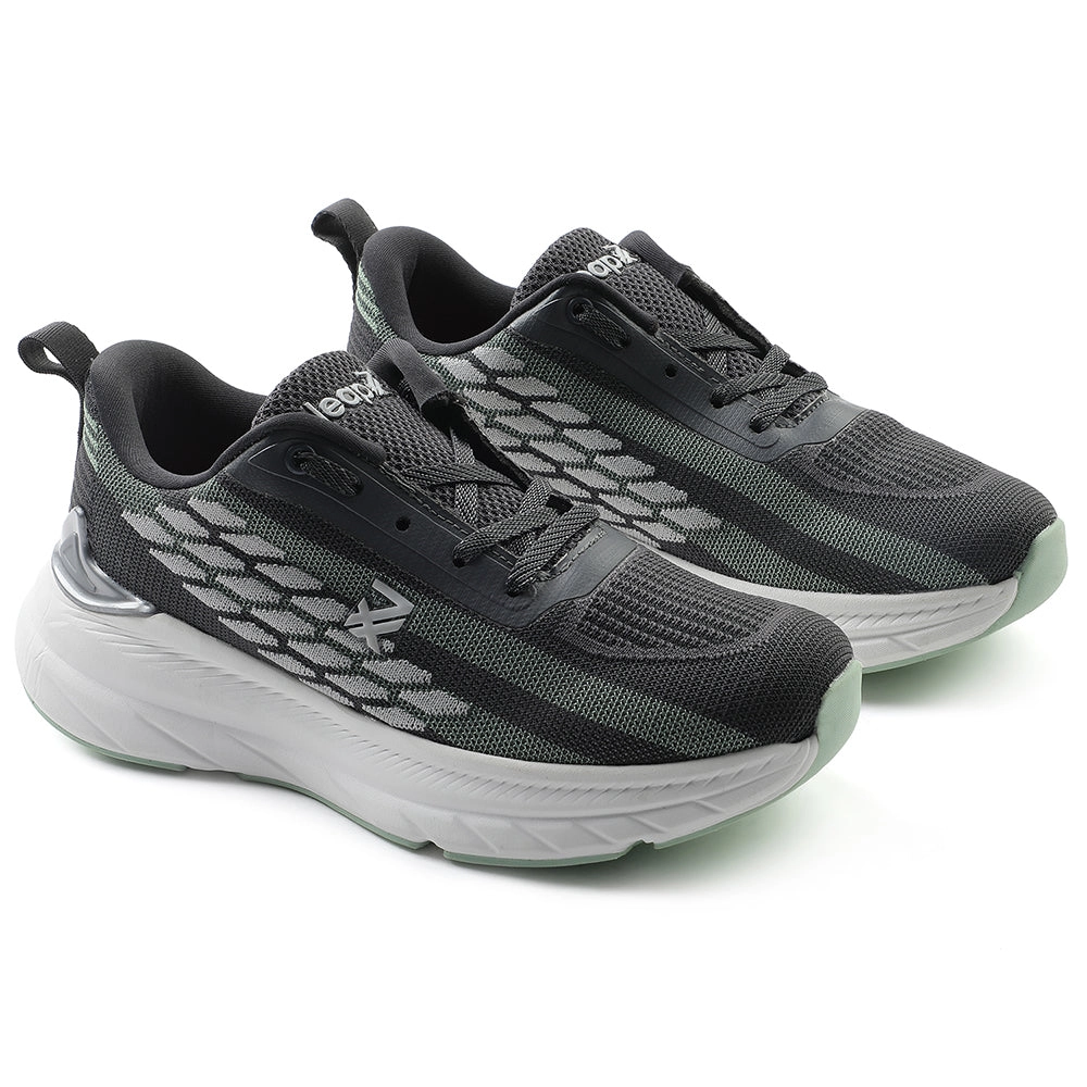 Leap7x Dark Grey Lacing Sports Walking Shoes For Kids OUTER-01 By Liberty