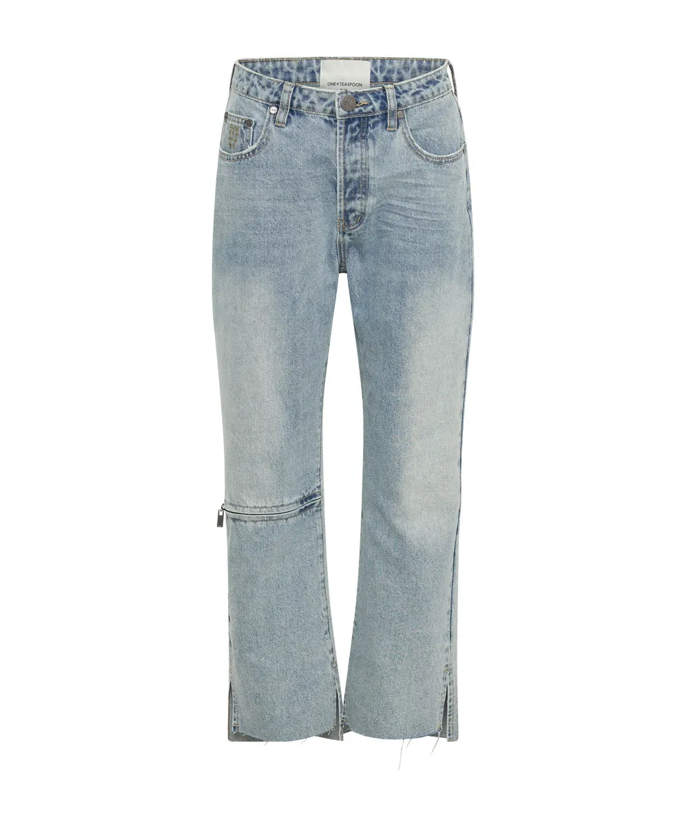 One Teaspoon Fleetwood Zipped Hooligans Mid Waist Relaxed Cropped Jean