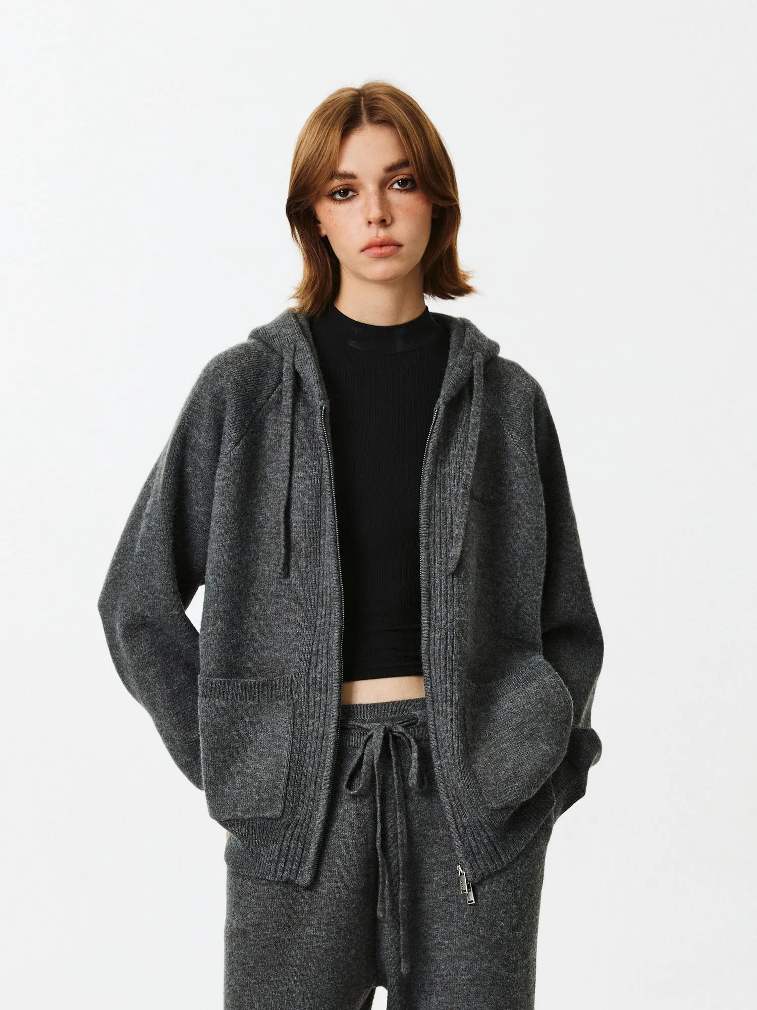 PCLP Wool Knit Set Hooded Sweater Cardigan