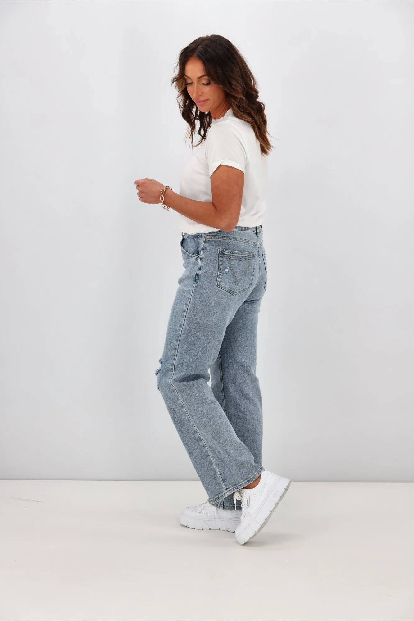 Shine On Label Francisco Distressed Relaxed Fit Jean Washed Blue