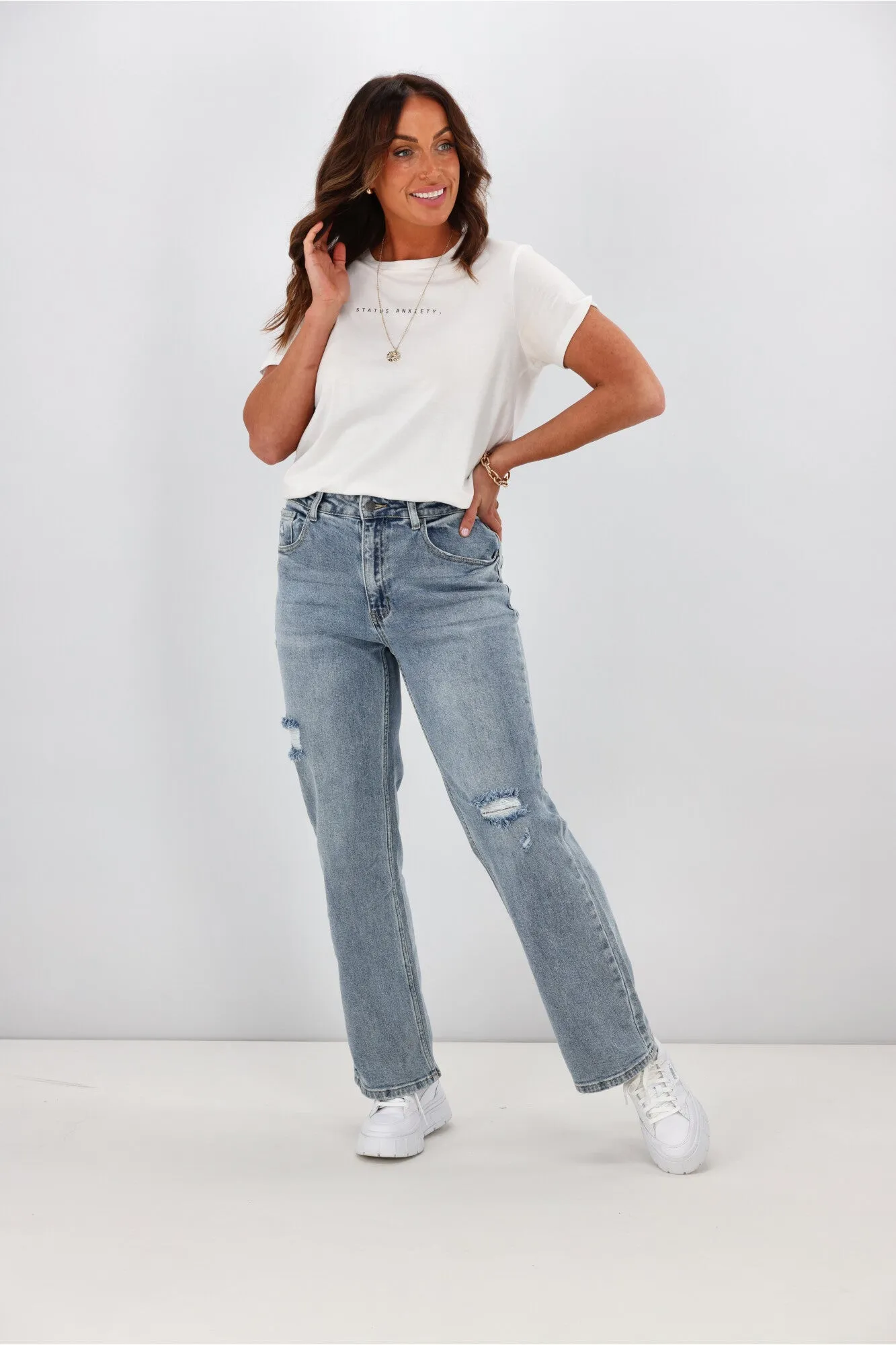 Shine On Label Francisco Distressed Relaxed Fit Jean Washed Blue