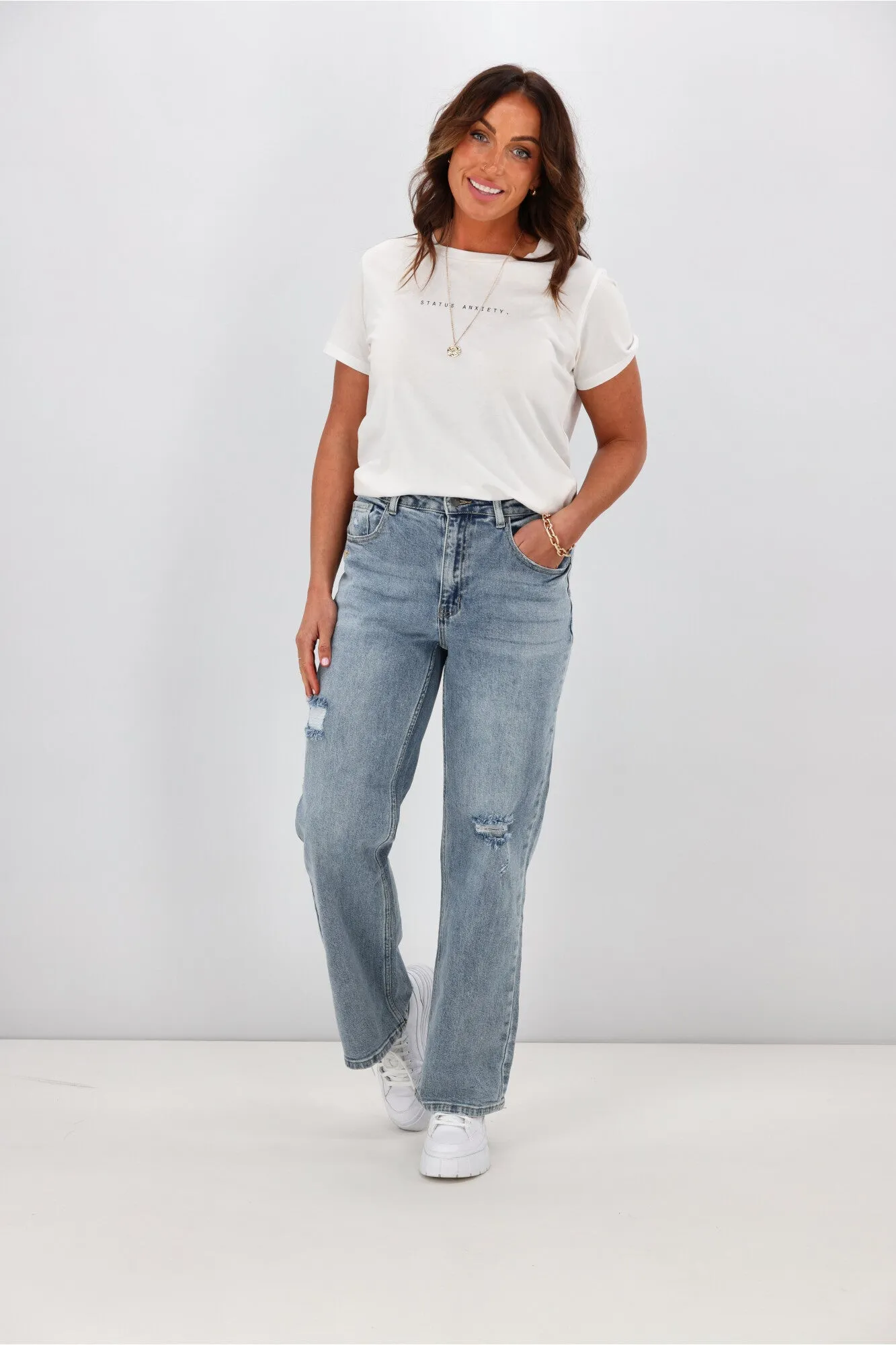 Shine On Label Francisco Distressed Relaxed Fit Jean Washed Blue