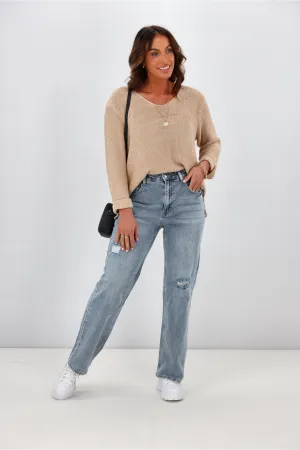 Shine On Label Francisco Distressed Relaxed Fit Jean Washed Blue