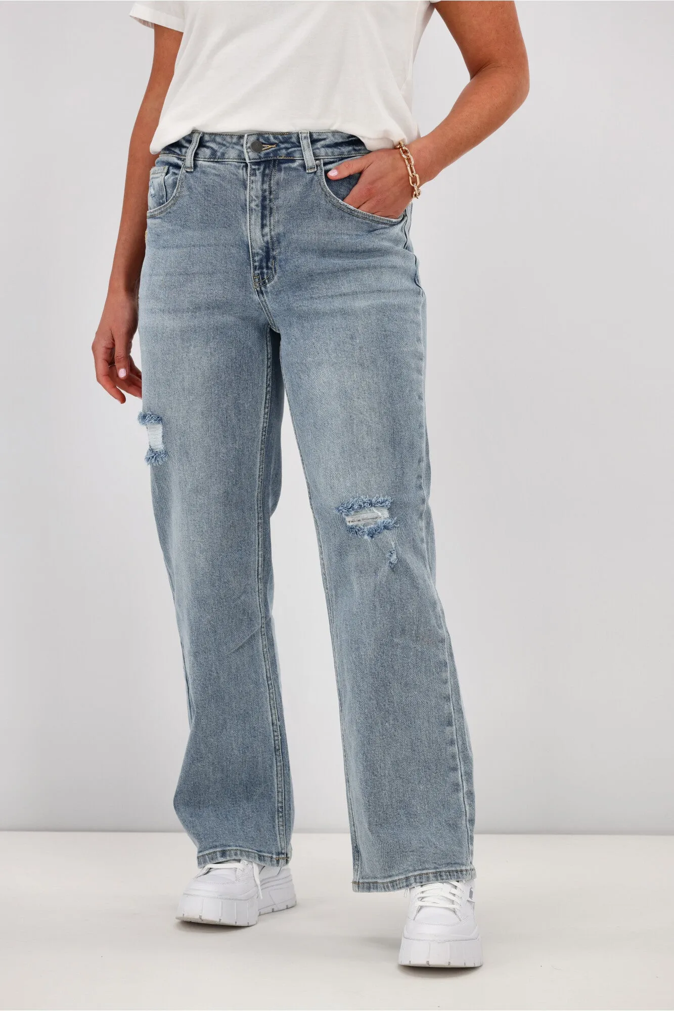 Shine On Label Francisco Distressed Relaxed Fit Jean Washed Blue