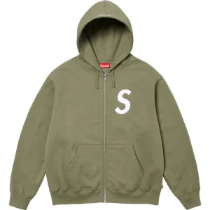 Supreme S Logo Zip Up Hooded Sweatshirt "Light Olive"