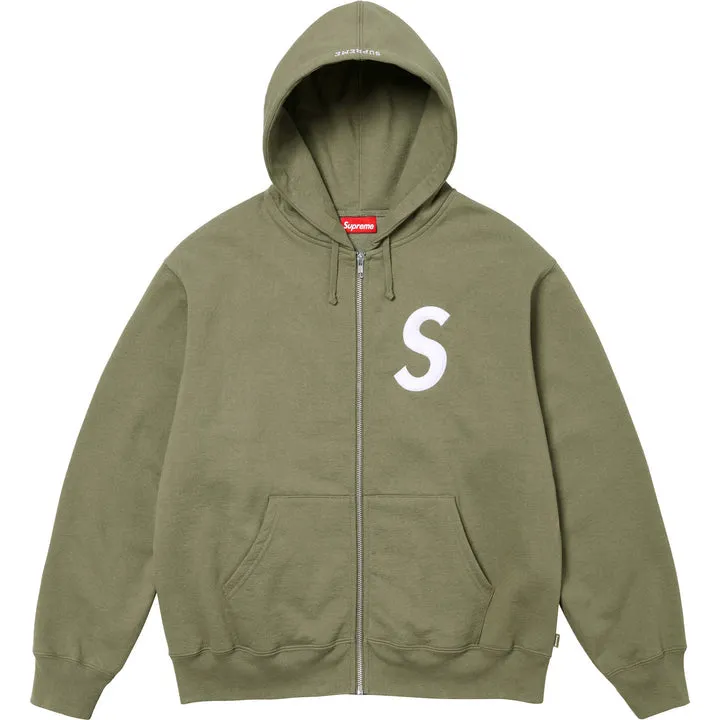 Supreme S Logo Zip Up Hooded Sweatshirt "Light Olive"
