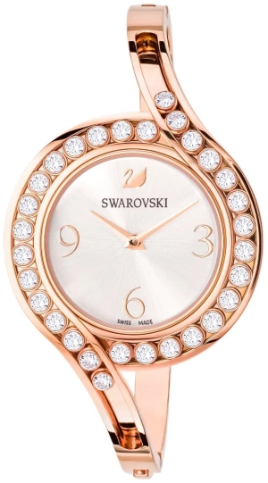 SWAROVSKI Crystal Authentic Lovely Crystals Bangle Watch, Metal Strap, Rose Gold Tone - High Class Stone Studded Swiss Made Timepiece Jewelry and Everyday Accessory for Women