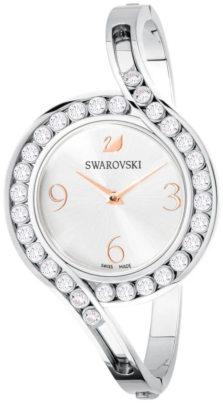 SWAROVSKI Crystal Authentic Lovely Crystals Bangle Watch, Metal Strap, Silver Tone - High Class Stone Studded Swiss Made Timepiece Jewelry and Everyday Accessory for Women