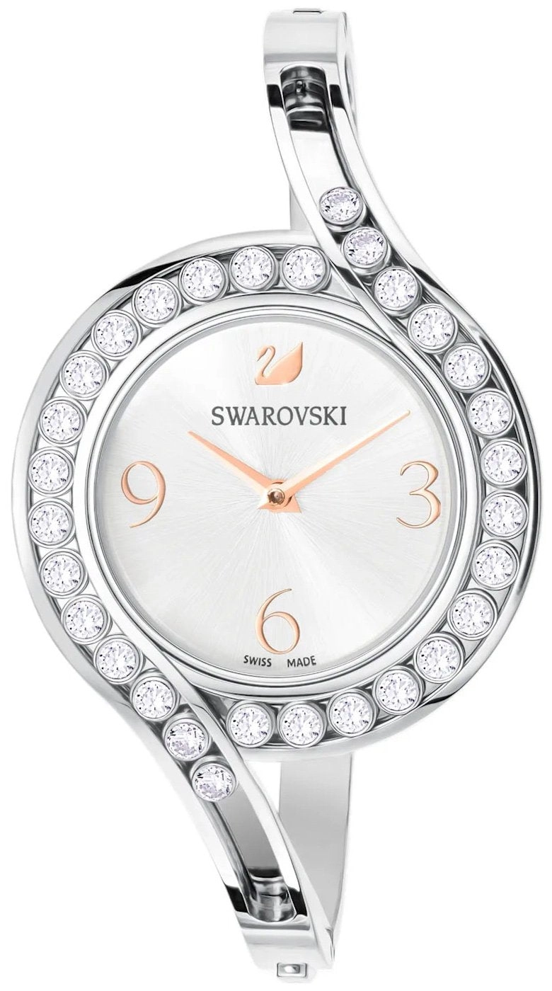 SWAROVSKI Crystal Authentic Lovely Crystals Bangle Watch, Metal Strap, Silver Tone - High Class Stone Studded Swiss Made Timepiece Jewelry and Everyday Accessory for Women