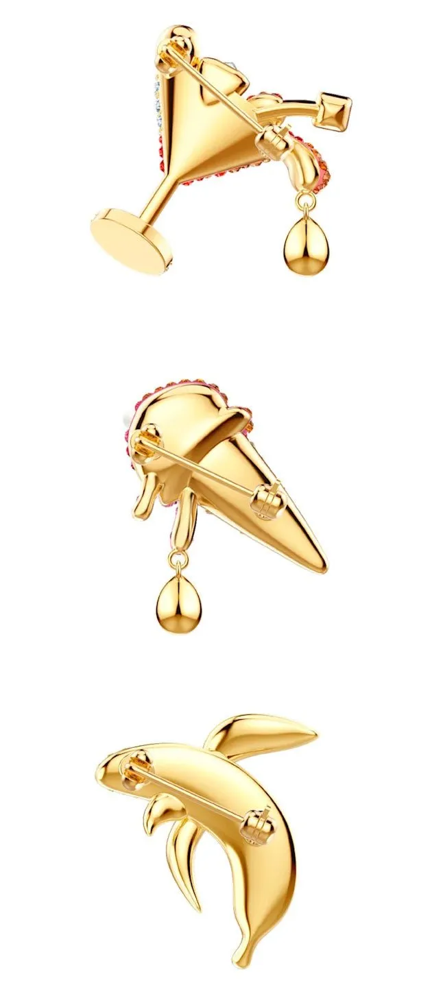 Swarovski No Regrets Brooch 3 Piece Set Cocktail Ice Cream Banana Gold-tone Plated 5468254