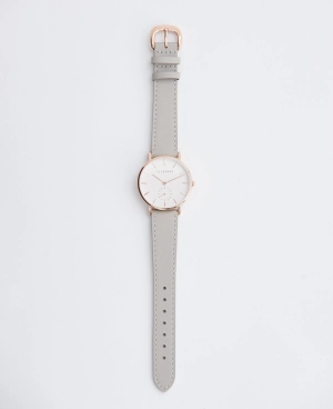 The Classic: Rose Gold Case / White Dial / Light Grey Leather