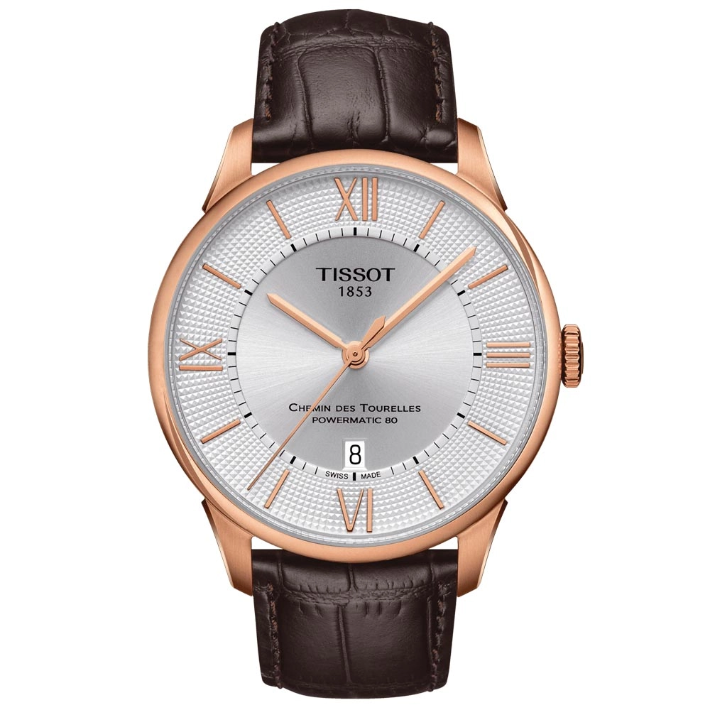 Tissot Chemin Des Tourelles Powermatic 80 Silver Dial 42mm Rose Gold PVD Steel Automatic Gents Watch T0994073603800