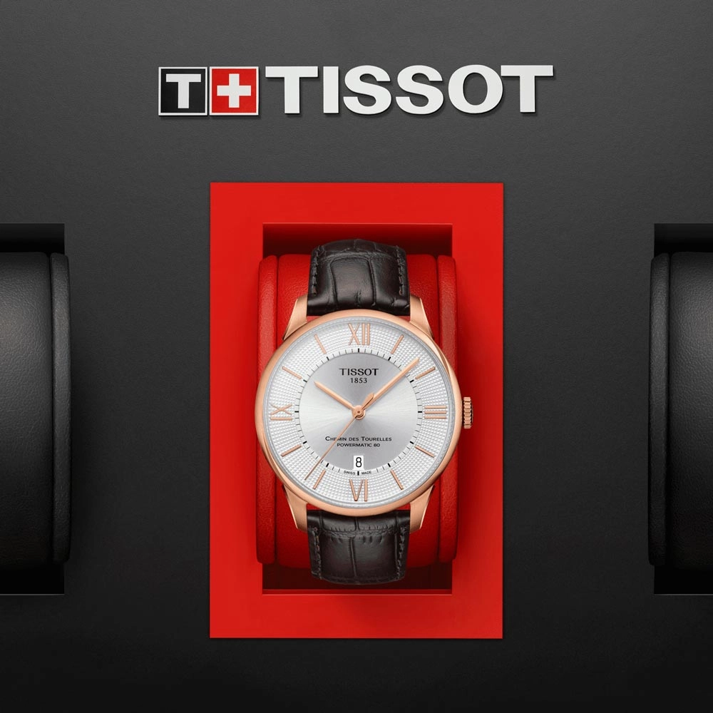 Tissot Chemin Des Tourelles Powermatic 80 Silver Dial 42mm Rose Gold PVD Steel Automatic Gents Watch T0994073603800