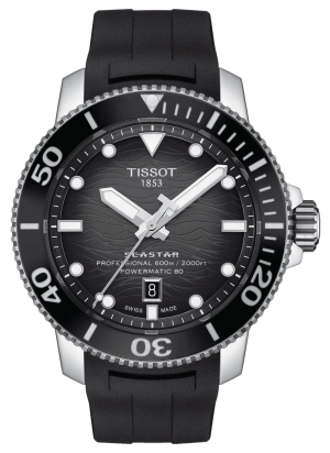 Tissot T-Sport Seastar 2000 Professional Powermatic 80 Automatic Gray Dial Black Rubber Strap Date Divers Mens Watch T120.607.17.441.00