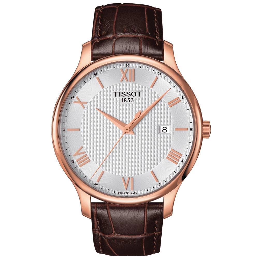 Tissot Tradition 42mm Silver Dial Rose Gold PVD Steel Gents Quartz Watch T0636103603800