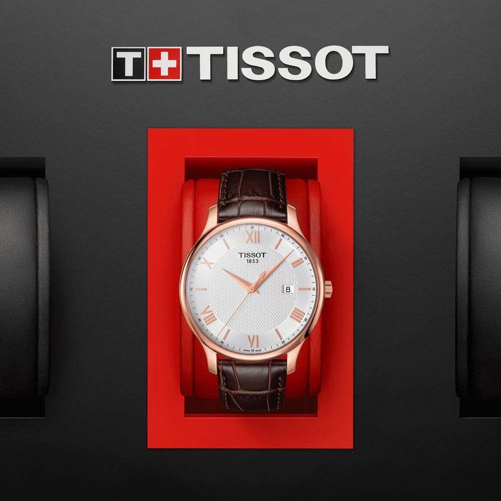 Tissot Tradition 42mm Silver Dial Rose Gold PVD Steel Gents Quartz Watch T0636103603800
