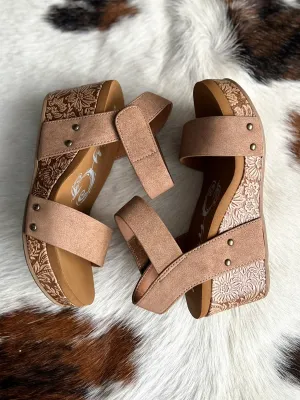 Very G Rich Light Tan Flower Wedge