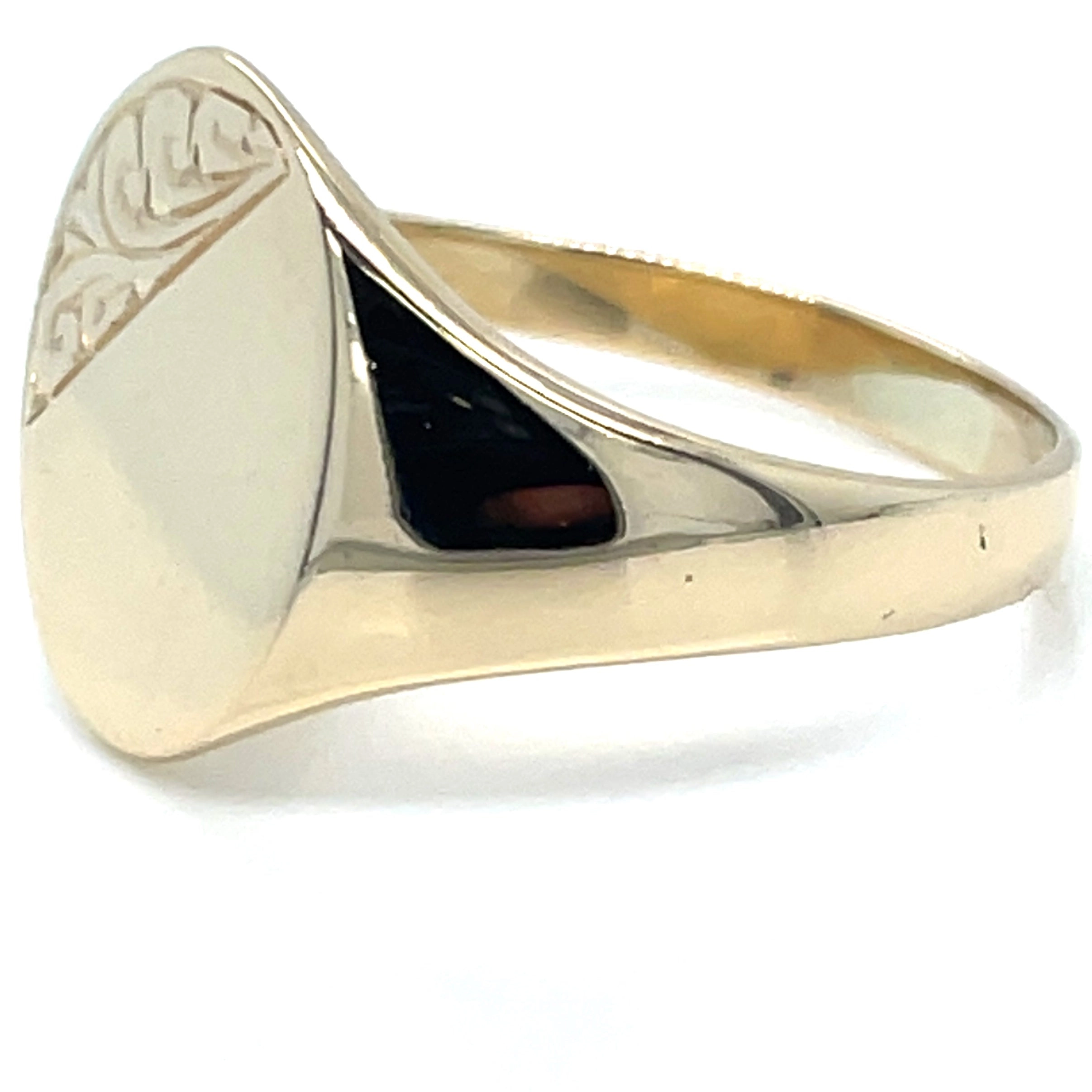 Vintage 9ct Yellow Gold Engraved Oval Signet Ring