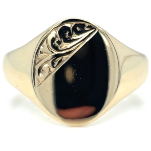 Vintage 9ct Yellow Gold Engraved Oval Signet Ring