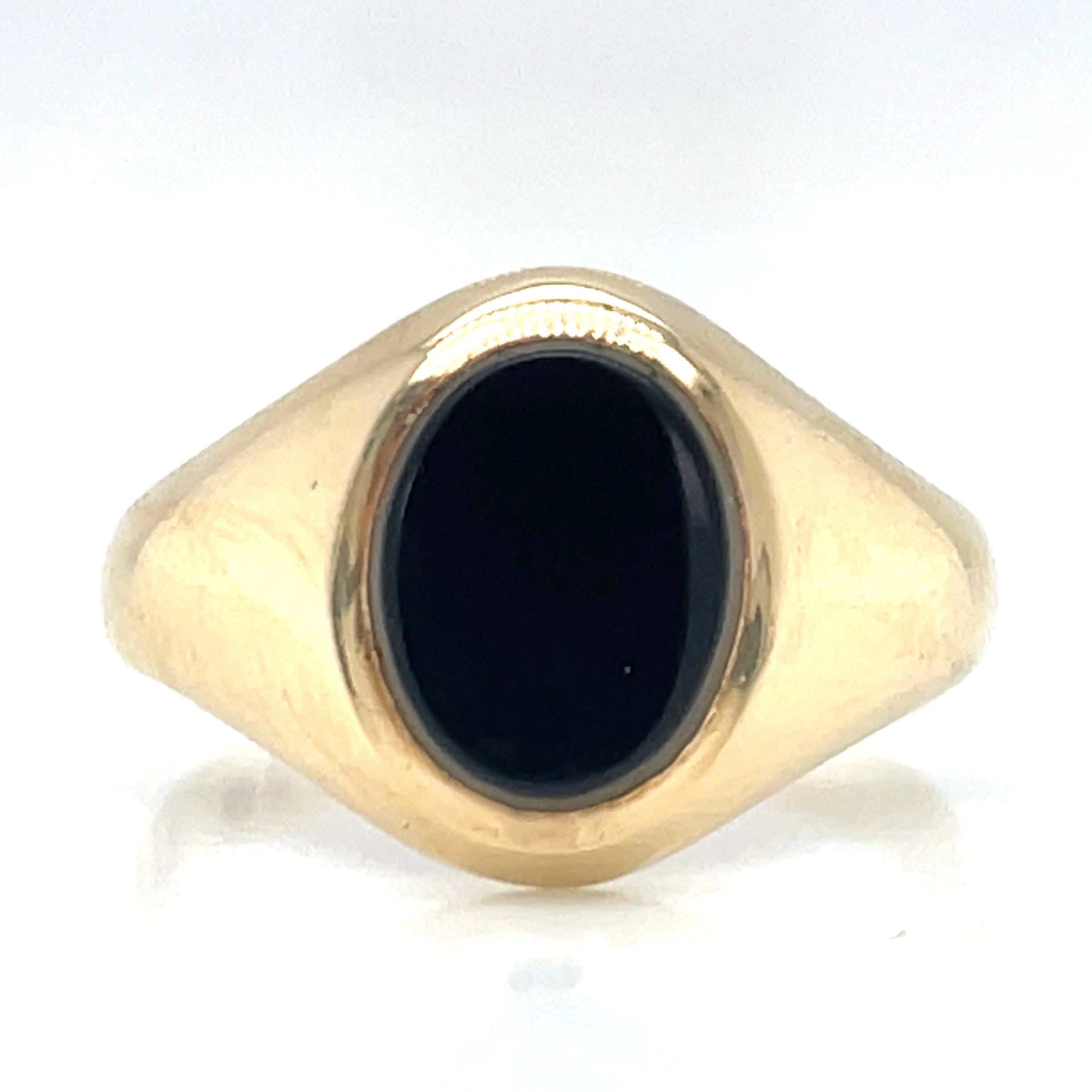 Vintage 9ct Yellow Gold Oval Black Onyx Ring