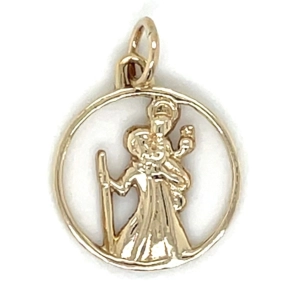Vintage 9ct Yellow Gold Round St Christopher Medal Pendant