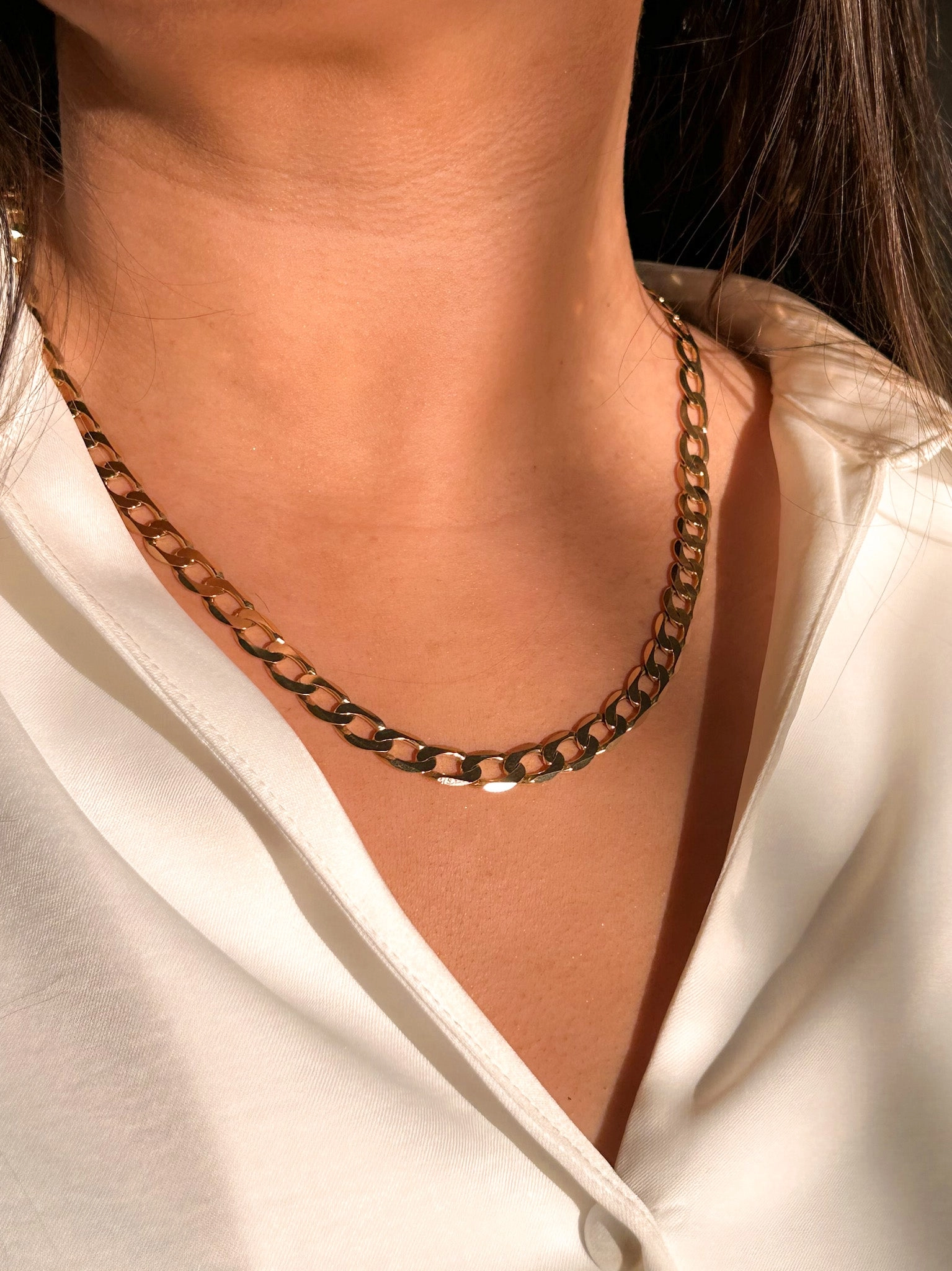 Vintage 9ct Yellow Gold Solid Curb Link Necklace
