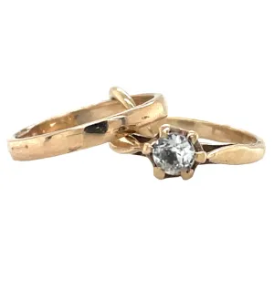 Vintage 9ct Yellow Gold Wedding Ring Set Charm