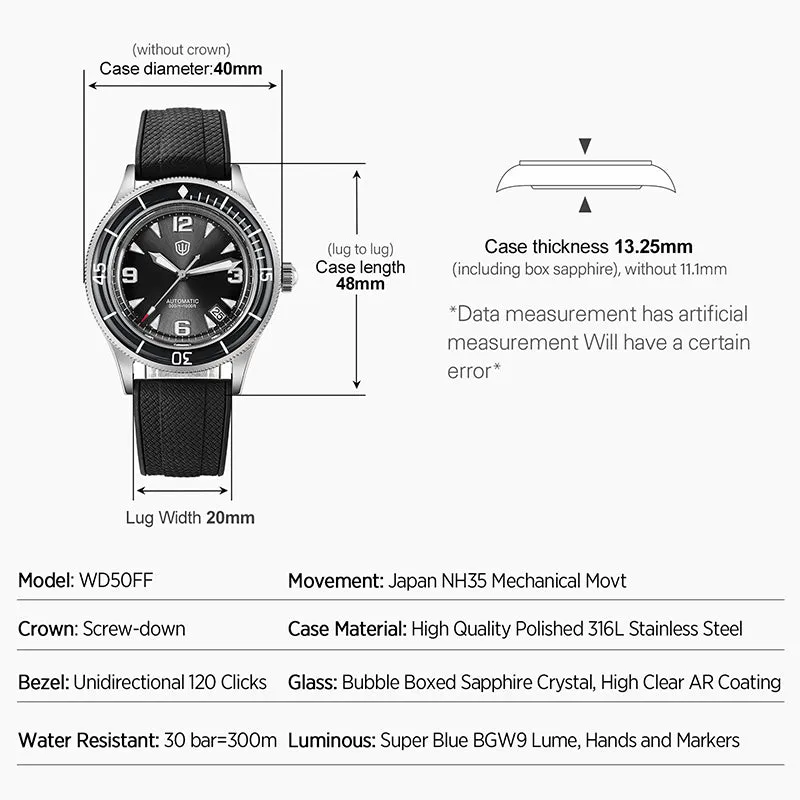Watchdives WD50FF 50-Fathoms NH35 Dive Watch