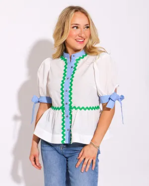 White Button Up with Ricrac Detail Top