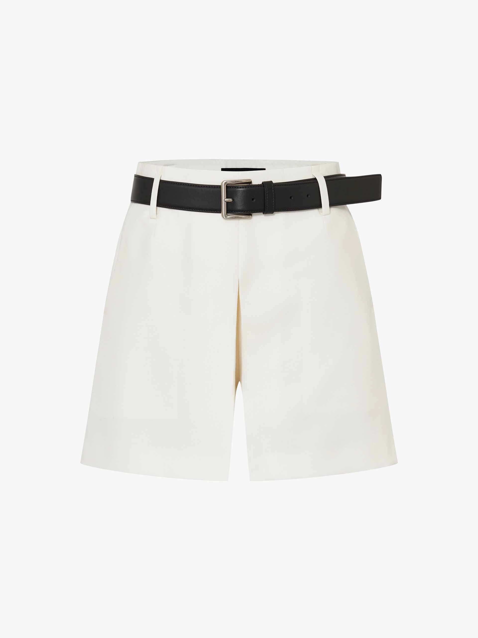 Wool Blend Belted Shorts