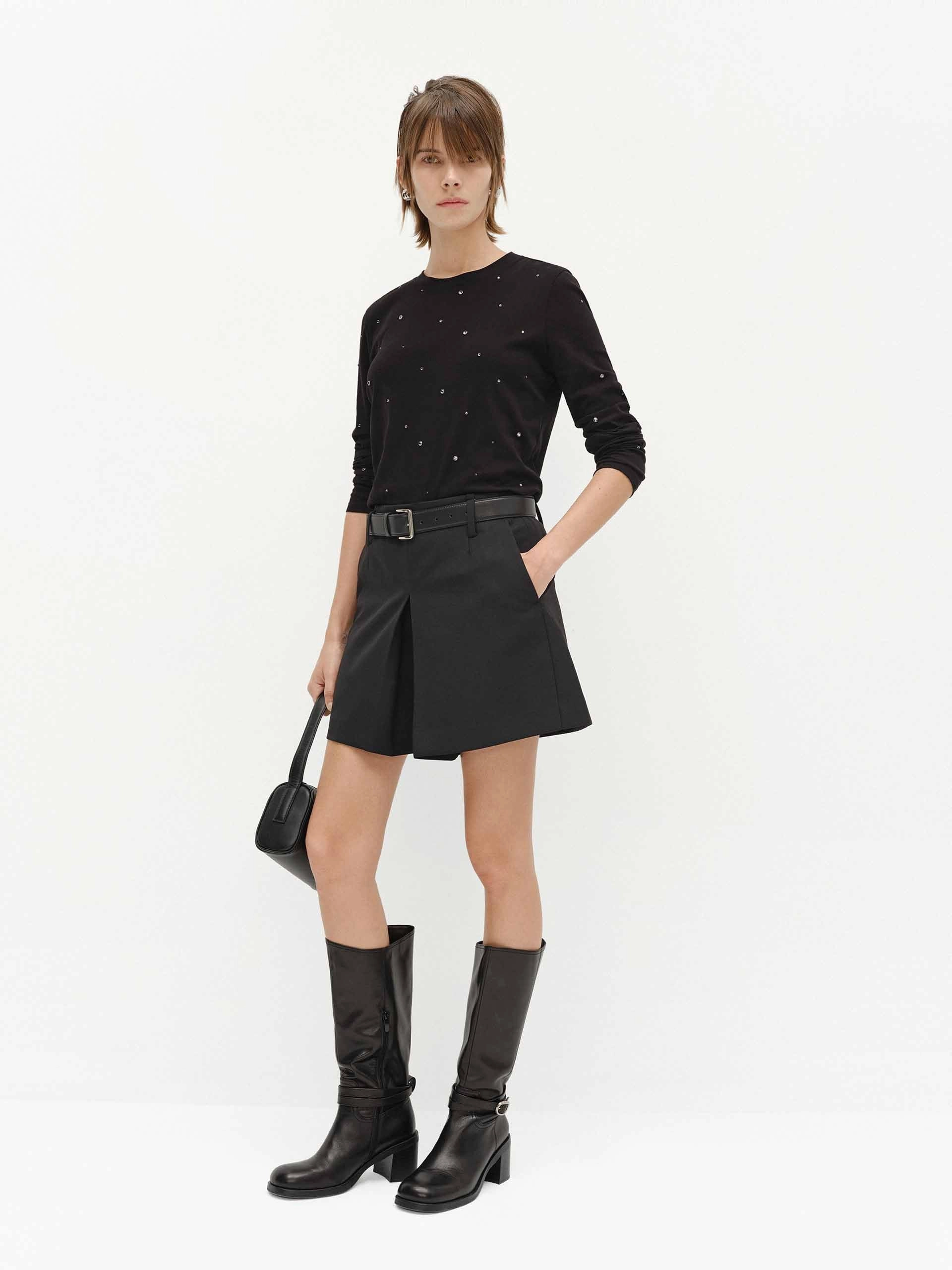 Wool Blend Belted Shorts