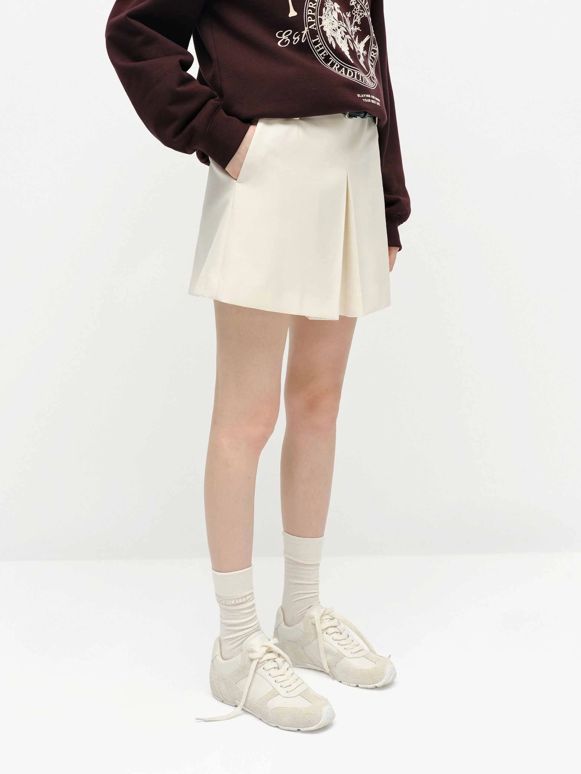 Wool Blend Belted Shorts