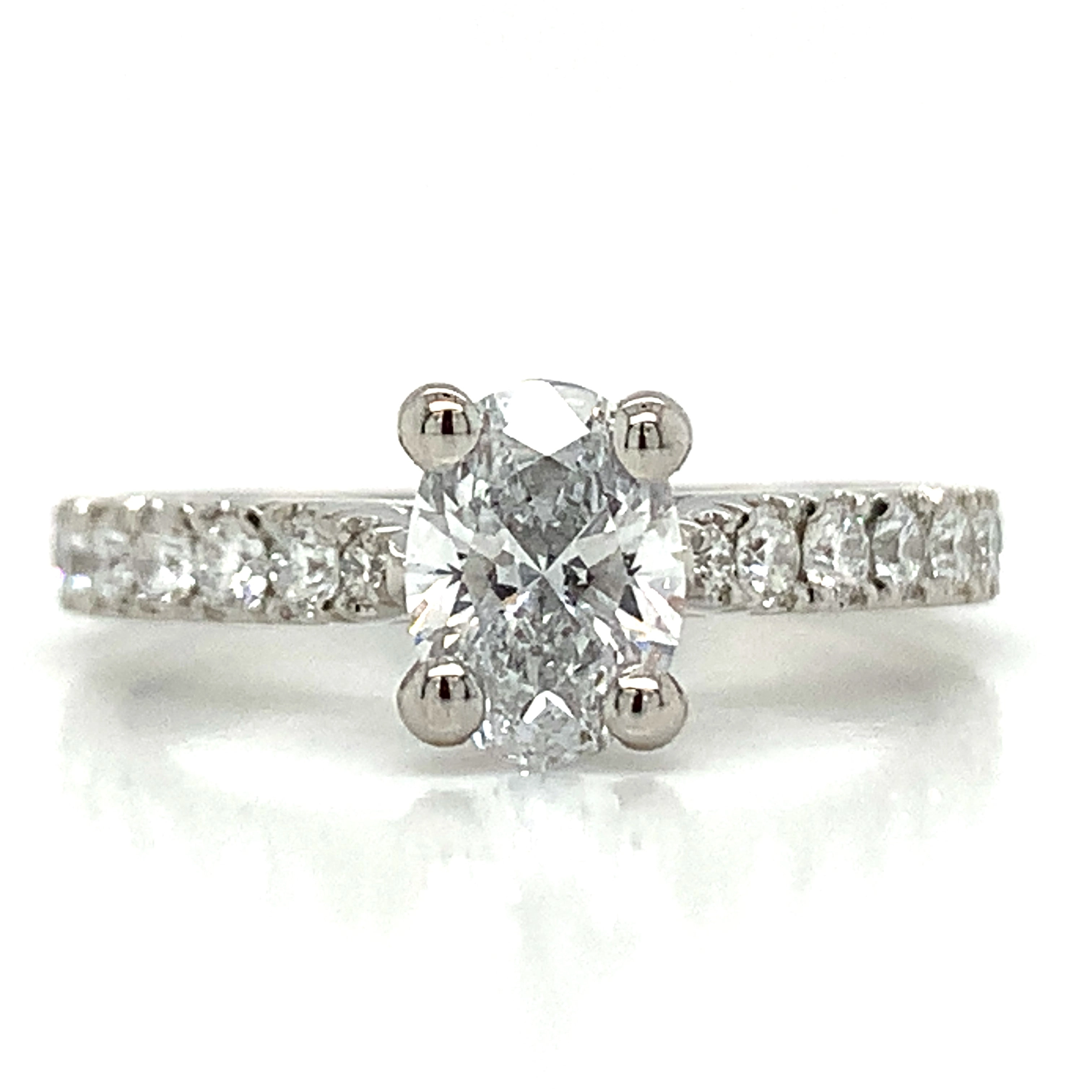 Yasmin - Platinum 1.01ct Laboratory Oval Diamond Engagement Ring with Castle Set Shoulders