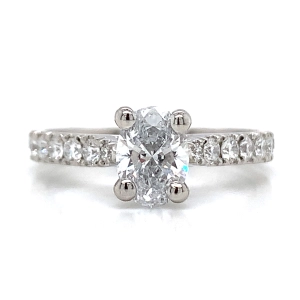Yasmin - Platinum 1.01ct Laboratory Oval Diamond Engagement Ring with Castle Set Shoulders